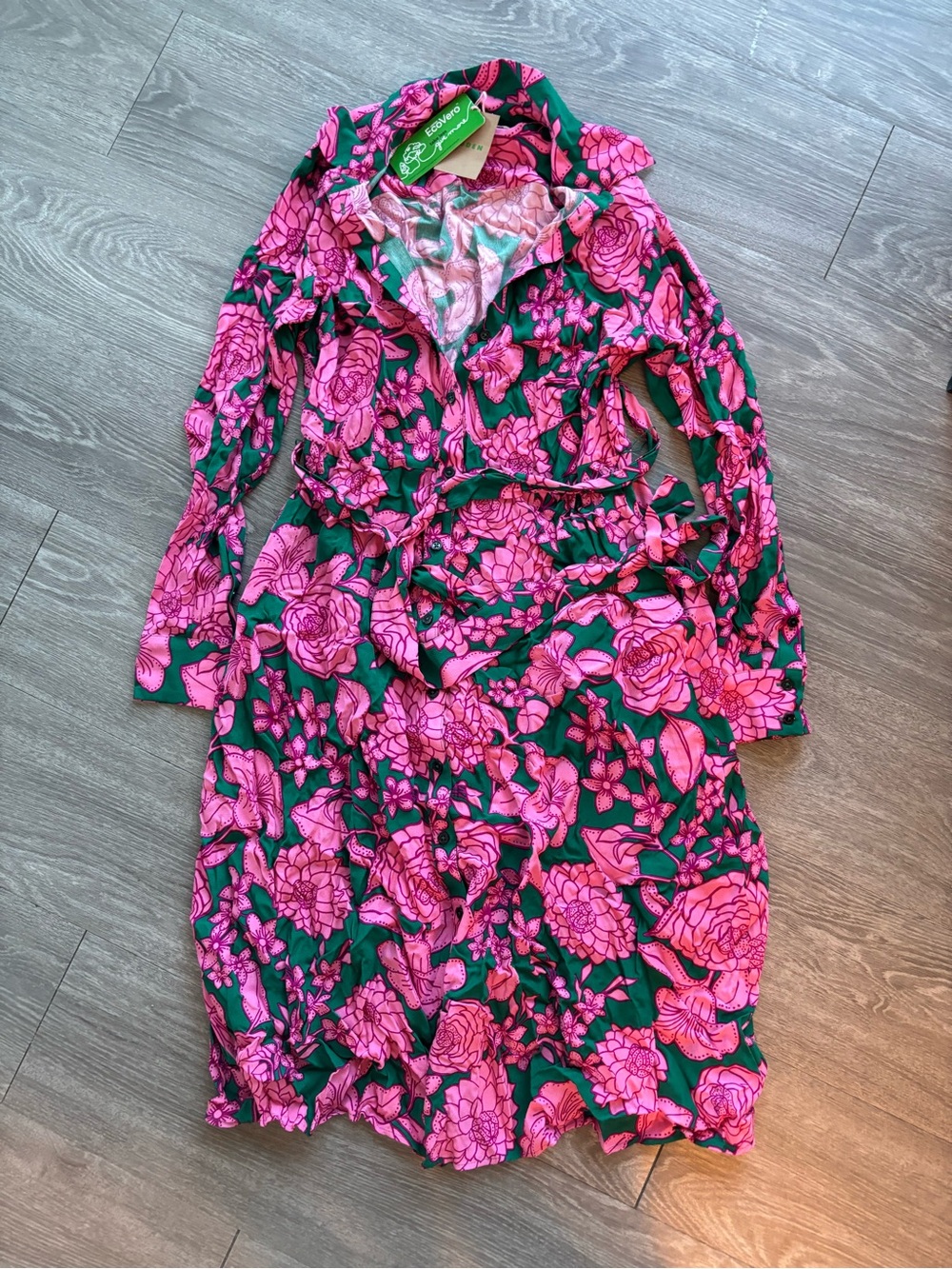 Boden Pink and Green Floral Shirt-Collar Midi Dress - Picture 2 of 3
